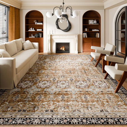 Area Rug, 9 X 12 Ft Large Washable Rug, Non-Slip And Tear-Resistant Soft Carpet, Pet & Child Friendly Vintage Area Rugs, Indoor Mat For Bedroom, Living Room, Kids Room, Office, Brown Green