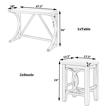 TOPMAx Farmhouse 3- Piece Counter Height Dining Table Set With USB Port And Upholstered Stools Gray