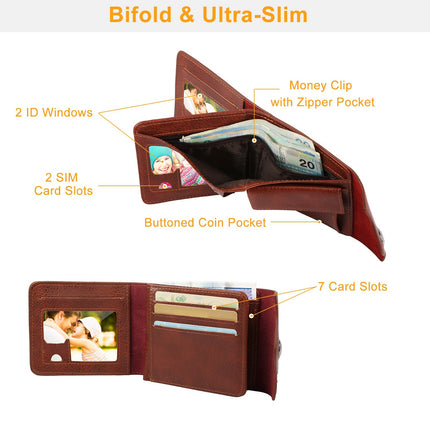 1Pc Men  Wallet PU Leather Purse Slim Card Holder Cases With 2 ID Window Coin Pocket