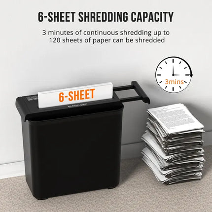 Small Paper Shredder For Home, 6 Sheet Strip Cut Paper Shredder Without Basket,Portable Shredder Extendable Arm Design With Overheat Protection For Home Office