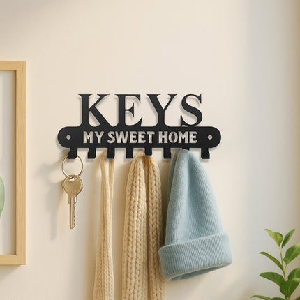 Sweet Home' Key Holder With Wall-Mounted Coat Rack-Metal ,Entryway Storage Rack