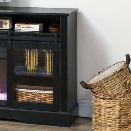 Fireplace TV Stand for TVs Up to 80 Inch, TV Console with Electric Fireplace, Open Storage and Side Cabinets, Black