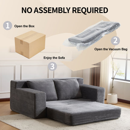 Loveseat Sofa, Comfortable Deep Seat Sofa Bed, Modern Small Corduroy Couch For Living Room Bedroom,Reversible Cushion With Pillows,No Assembly Required,Dark-grey