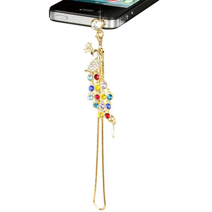 Colorful Crystal Diamond Peacock Dust Cap Pendant For Cell Phone 3.5mm Jack