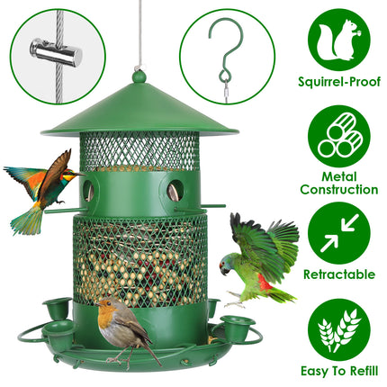 1Pc Wild Bird Feeder Squirrel-Proof Chew-Proof Metal Bird Seed Feeder Outdoor Hanging Bird Feeder With 360 Degree Circular Perches Water Cups For Yard Garden Patio Spring Summer