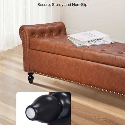 Button-Tufted Storage Ottoman Bench, Rolled Arm PU Leather Bench With Solid Wood Legs, Modern Shoe Benches Seat For Entryway, Upholstered End Of Bed Benches For Living Room, Dining Room, Brown