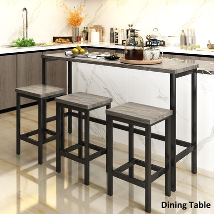 TOPMAx Counter Height Extra Long Dining Table Set With 3 Stools Pub Kitchen Set Side Table With Footrest  Gray