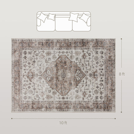 8x10 Area Rug, Vintage Machine Washable Rug, Non-Slip Floor Carpet for Living Room, Bedroom, Dining Room, Tan