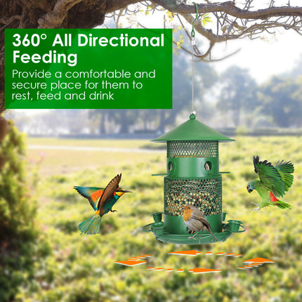 1Pc Wild Bird Feeder Squirrel-Proof Chew-Proof Metal Bird Seed Feeder Outdoor Hanging Bird Feeder With 360 Degree Circular Perches Water Cups For Yard Garden Patio Spring Summer