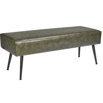 Leather Bedroom Bench, PU Leather Bench With Metal Legs And With Stitching For Entryway, Upholstered Shoe Bench Seat, Modern End Of The Bed Benches For Living Room, Dining Room, Hallway, Green