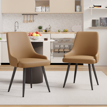 Modern Dining Chairs Set Of 2, Faux Leather Upholstered Dining Room Chairs With Widened Seat, Armless Side Chairs With Metal Legs