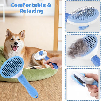 7pcs Pet Grooming Kit, Self-Cleaning Brush Shedding Kit With Nail Clipper, Flea Comb, Shampoo Bath Brush, Finger Toothbrush