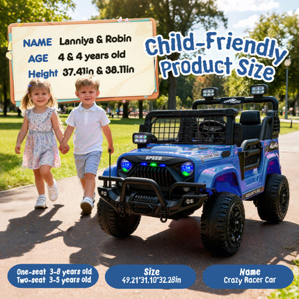 24V Two-seater Kids Ride On Electric Truck Car W Parents Control,2wd,Four-wheel Suspension, 8.66in Ground Clearance, LED & Searchlights, Bluetooth, Music, Provide 3.11-4.97MPH Speed For Kids  Aged 2-6