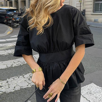 Summer Backless Short Sleeve T-shirt With Back-tied Design Fashion Bat Sleeve Top For Women Clothing