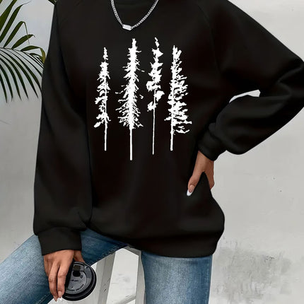 Casual Heart Print Crew Neck Pullover Sweatshirt - Soft Slightly Stretch Polyester Fabric, Machine Washable, Perfect For Spring And Fall - Women's Long Sleeve Casual Wear