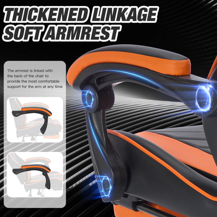 Gaming Chair With Footrest, Ergonomic Computer Chair With Headrest And Lumbar Support, Breathable Material Height Adjustable Video Game Chairs For Adults, Black Orange