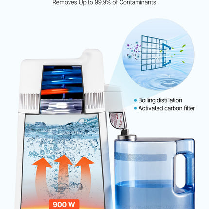 6L Water Distiller Home Countertop Purifier Machine 900W Plastic Stainless Steel