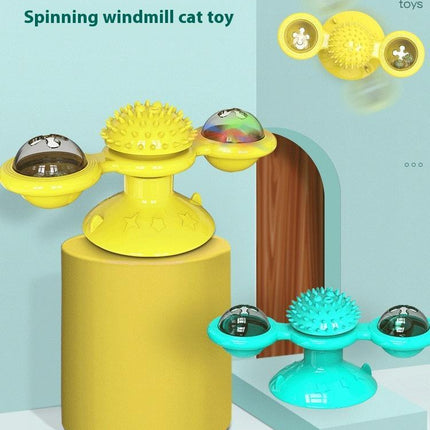 Interactive Windmill Cat Toy With LED Light Ball, Suction Cup, And Catnip Indoor Cat Exercise And Entertainment Set.