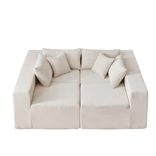 104-Inch Corduroy  Modular L Shaped Sectional Sofa,Luxury Floor Couch Set,Upholstered Indoor Furniture,Foam-Filled Compressed Sofa For Living Room,Bedroom,4 PC Free Combination