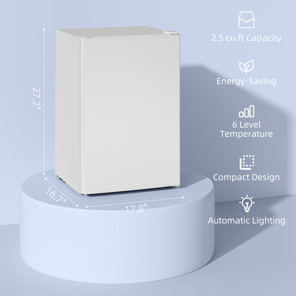 2.5 Cu.Ft Mini Fridge, Single Door Compact Refrigerator with Freezer, Adjustable Thermostat, Reversible Door, White