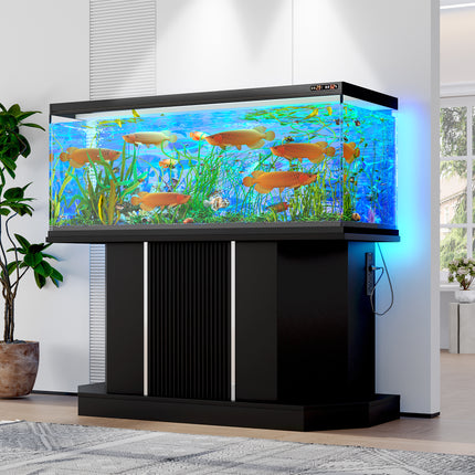 Modern 55-75 Gallon Fish Tank Stand With Power Outlet 4 AC 2 USB Ports, Heavy Duty Aquarium Stand With Cabinet Storage For Fish Tank, Turtle Tank, Reptile Terrarium, 880LBS Capacity, Black