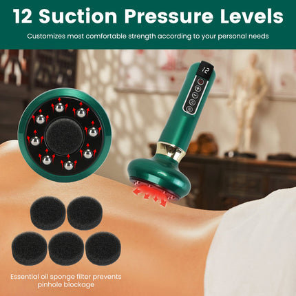 1Pc Anti Cellulite Massager Handheld Vacuum Suction Cupping Kit Beauty Tool With 12 Suction Mode 12 Heating 20Mins Auto-Off One-Key Pressure Release For Abdomen Thighs Buttocks Neck