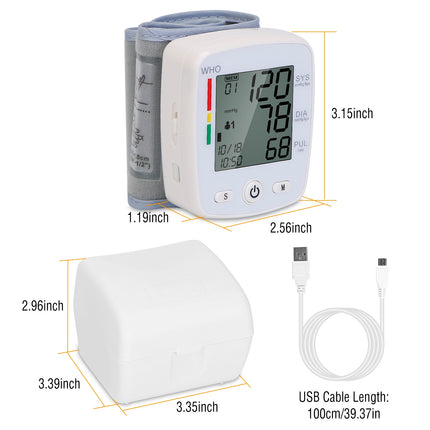 1Pc Blood Pressure Monitor Wrist Digital High Blood Pressure Cuff Heartbeat Tester With 90x2 Reading Memory 2In LCD Screen Storage Box