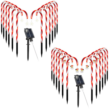 1Set Solar Christmas Candy Cane Lights With 12 Candies 72LEDs Outdoor Christmas Decorations IP44 Waterproof Flickering Pathway Markers String Lights With 8 Modes 6Hrs Timer