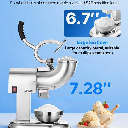 Commercial Ice Crusher 440LBS/H Electric Snow Cone Maker Shaved Ice Silver