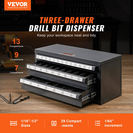 Drill Bit Dispenser Cabinet, Three-Drawer Drill Bit Organizer Cabinet, Steel Drill Dispenser Organizer Cabinet With Labels, Stackable Drill Dispenser For Drill Bit Storage