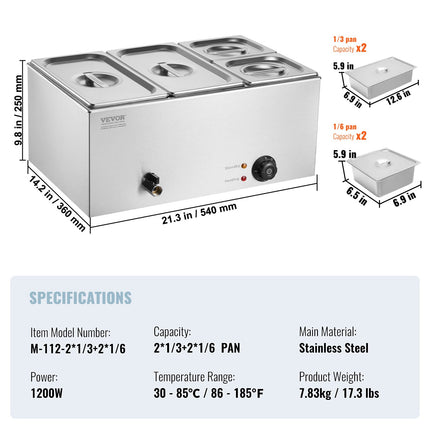 Commercial Electric Food Warmer 4-Pan Countertop Buffet 16.4QT Bain Marie