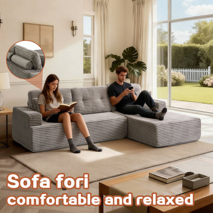 Left-Facing Chaise,L Shape Modular Sectional Sofa, Compressed Sectional Sofa Modern Minimalist Style Corduroy Couch,Unfold Into A Bed, Bedroom, Comfy Compressed Sofa