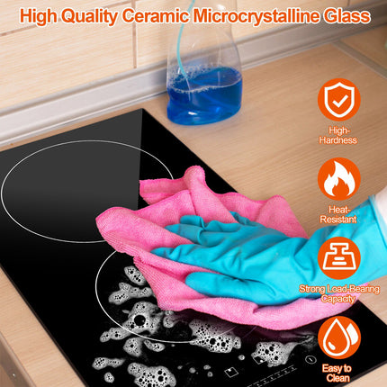 1Pc Dual Induction Burners Electric Cooktop 110V Total 1900W Electric Stove Built In Electric Ceramic Stove With Timer Setting 9 Firepower Levels Over Heating Protection