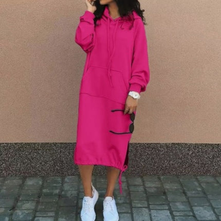 Casual Long-sleeved Hooded Sweater With Pocket Fashion Drawstring Long Sweatshirt Womens Clothing