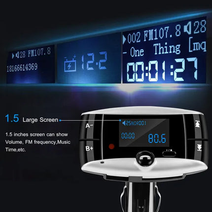 Car Wireless FM Transmitter USB Charger Hands-free Call MP3 Player SD Card Reading Aux-in LED Display