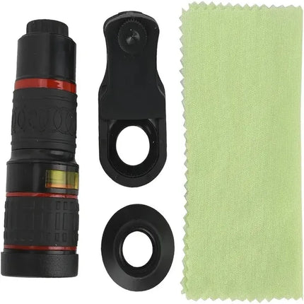 Mobile Phone Attachment Lens, Mobile Zoom Lens, Mobile Camera And Accessories, 8X, 12X, 20X, Smartphone And Tablet Long Focus Telephoto With Clip, Black