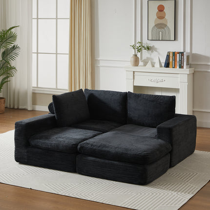 99-Inch Boneless Couch With Chaise, L-Shaped Modern Upholstered Sectional Sofa With Three Pillows, Corduroy Sectional Sofa For Living Room And Bedroom, No Assembly Required