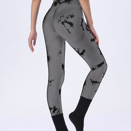 Butt Lifting Yoga Gym Athletic Pants, Hollow Out Tummy Control Sports Leggings Tie Dye Running Pants