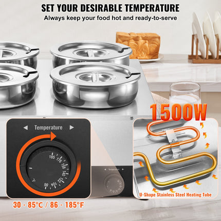 Electric Soup Warmer, Four 7.4QT Stainless Steel Round Pot 86~185°F Adjustable Temp, 1500W Commercial Bain Marie With Anti-dry Burn And Reset Button, Soup Station For Restaurant, Buffet, Silver