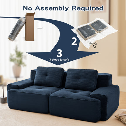 82 Modern L-Shaped Modular Sectional Sofa For Living Room, Corduroy Fabric, 2-Seater Couch With Deep Seat , Pearl-like Piping, Tufted Design, No Assembly, Anti-slip Design, Blue