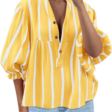 Women's Striped Shirt Puff Sleeve Loose Top