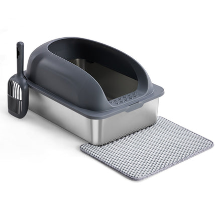 Stainless Steel Cat Litter Box With Lid, Large Cat Litter Box For Big Cats, Scoop And Mat Included