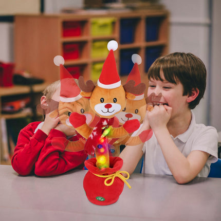 1Pc Penguin Or Elk Kid Electric Dance Toy Christmas Elk Snowman Senior Penguin Plush Toy Interactive Sing Song Whirling Mimicking Recording Light Up Toy