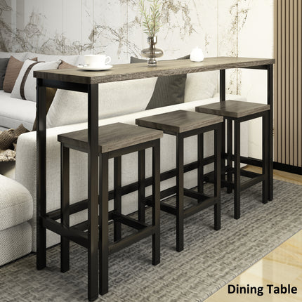 TOPMAx Counter Height Extra Long Dining Table Set With 3 Stools Pub Kitchen Set Side Table With Footrest  Gray