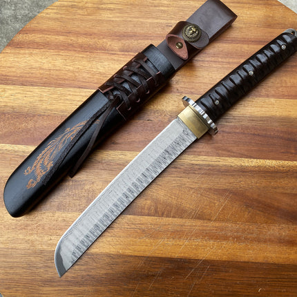 Damascus Wooden Sheath Knife Keel Integrated Outdoor Camping Climbing Knife