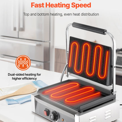 Commercial Panini Press Grill Electric Sandwich Maker Griddle Plate 13.5x9.3 In