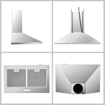 Range Hood 30 Inch,Wall Mount Range Hood In Stainless Steel With Ducted/Ductless Convertible,Stove Vent Hood With Aluminum Filters,3 Speed Exhaust Fan,LED Light,Button Control