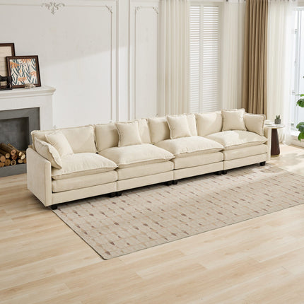 Cloud Sofa 4 Seats Ottoman Is Not Included, Modern Sectional Couch, For Living Room Bedroom And Apartment, Comfy Double Layer Upholstered Seat Cushion, Breathable Chenille Fabric, Beige,SW5014BG