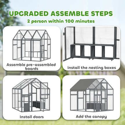 Large Wooden Chicken Run With Waterproof & Anti-UV Cover, For 6-8 Chickens, For Backyard, Farm, 5.5 X 6 X 6