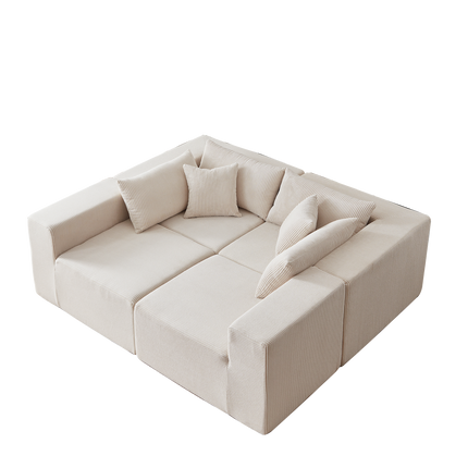 104-Inch Corduroy  Modular L Shaped Sectional Sofa,Luxury Floor Couch Set,Upholstered Indoor Furniture,Foam-Filled Compressed Sofa For Living Room,Bedroom,4 PC Free Combination
